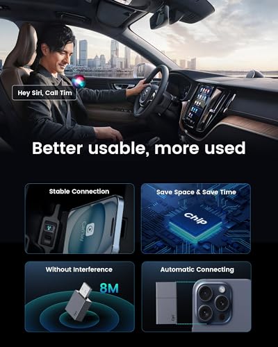 Image of Wireless Carplay Adapter for iPhone - Plug & Play Convert Wired to Wireless CarPlay for Cars from 2016 and iOS 10+, Auto Reconnect Mini USB Type A Black