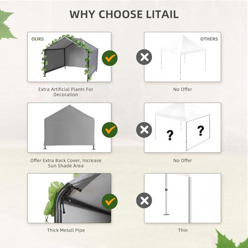 Hundehütte Outdoor für Kleine bis Große Hunde, 120x120x100 cm, Wasserdicht Hundezelt mit Rückentür und künstlichen Weinreben, Sonnenschutz Hundeliege mit Dach für Hühner, Katzen, Farbe in Grau