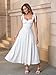 Parthea Summer Floral Corset Midi Dress A Line Tie Bow Straps Wedding Guest Dresses for Women White