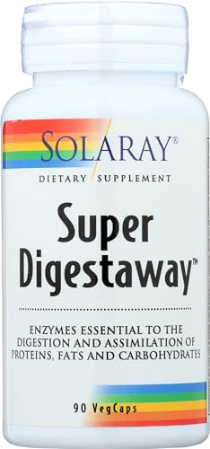 Image of SOLARAY Super Digestaway Digestive Enzymes - Pancreatin, Papain, Ginger, Pepsin, Betaine HCl, Aloe Vera, and More - Digestion & Nutrient Absorption Support - Lab Verified - 90 VegCaps