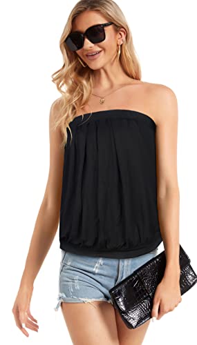 Chicgal Women's Off The Shoulder Tops Summer Casual Bandeau Tank Casual Strapless Tube Blouse Shirts (Black,M) #TOP7