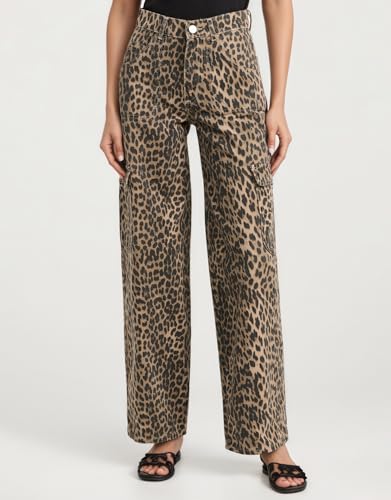 Kedera Womens Leopard Cargo Pants Straight Leg Cheetah Print Jeans Wide Leg Y2K Barrel Baggy Boyfriend Jeans with Pockets2