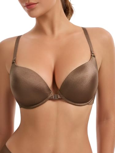 Image of Front Closure Bra Push Up Plunge V Front Clasp Bras Padded Add Cup Demi Underwire Lift T Shirt Smooth Bralette