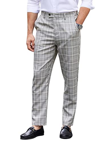 Coofandy Men's Plaid Dress Pants Straight Fit Expandable Waist Flat Front Suit Pants Casual Business Checkered Trousers #TOP8