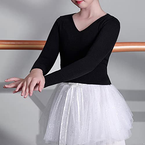 Kids Girls V-neck Long Sleeve Pullover Ballet Dance Wrap Top Solid Color Casual Dancewear Sweater4