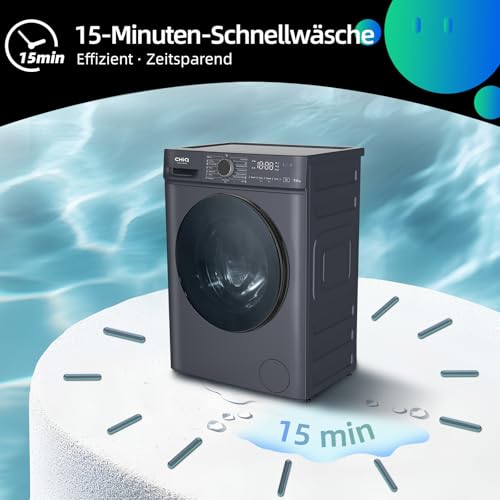 CHiQ Waschmaschine 7kg, InverterMotor, EEK A| 60x46,5x84cm, Große Tür| Eco, Speed Wash, Auto Clean, Kindersicherung|1200 U/Min, Washer Grau, CW07123863AX