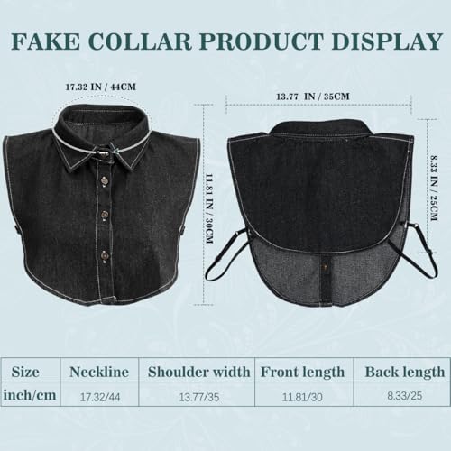 GALPADA Women Denim Fake Collar Half Shirt Detachable Denim Collar for Women Girls (Black)3