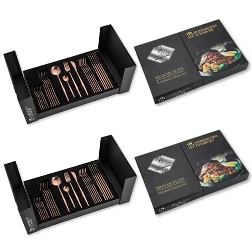 Image of Copper Pink Silverware Set | 48-Piece Satin Finish French Style Stainless Steel Flatware | Elegant Giftable Box | Dishwasher Safe Cutlery for Home, Restaurants & Corporate Gifting