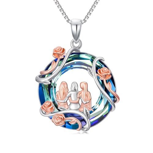TOUPOP Sister Gifts from Sister 925 Sterling Silver 2 to 5 Sisters Necklace Rose Flower Crystal Jewelry Birthday Christmas Mothers Day Gifts for Women