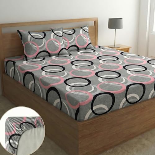 Image of Fashion String Microfibre Retro Rings Corner Elastic Fitted Double Bedsheet (72x78 Inches) with 2 Pillow Covers