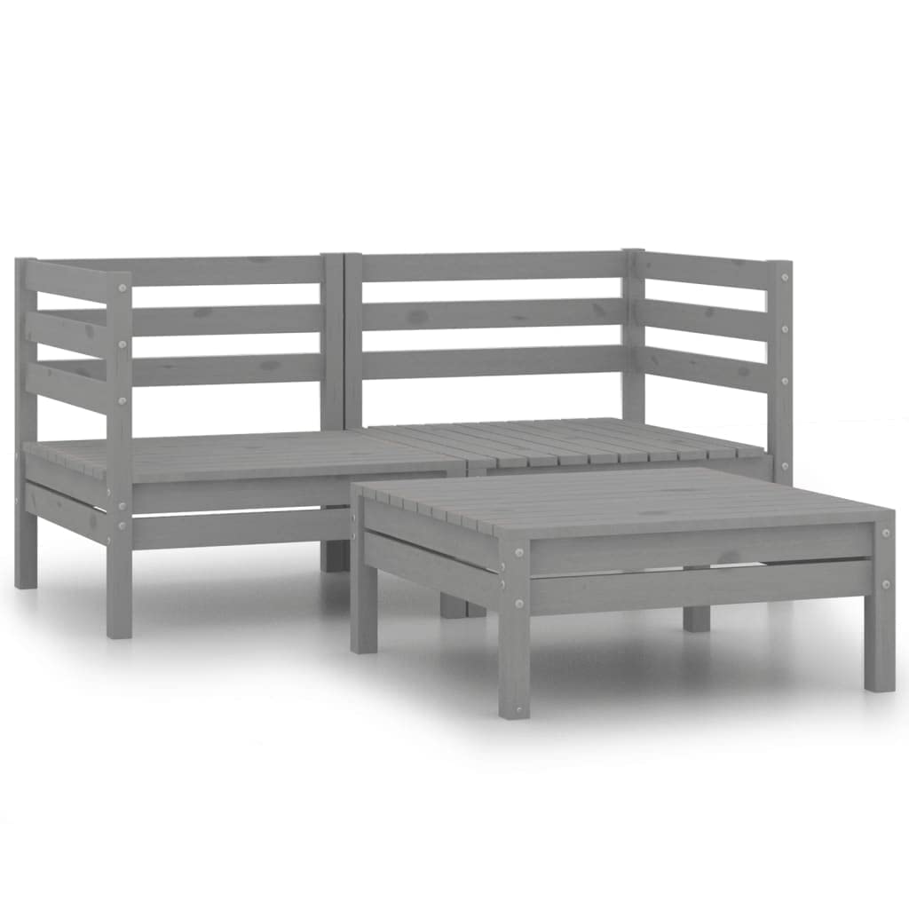 Salon de jardin 3 pcs en bois de pin massif gris | Ensemble mobilier de patio extérieur vidaXL