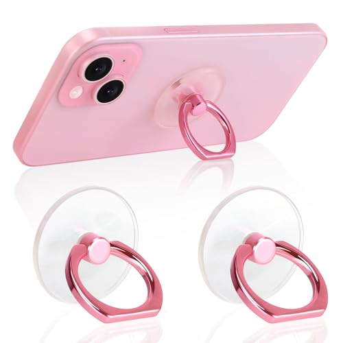 Image of 2 Pack Pink Jsoerpay Clear Phone Ring Holder, Transparent Cell Phone Ring Grip 360Rotation Finger Ring Stand, Phone Kickstand Compatible with Most of Phones, Tablet and Case
