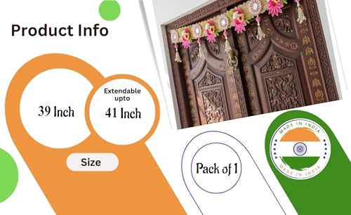Image of Divyakosh Premium Decorative Flower Toran for Door | Handmade Artificial Floral Bandarwal with Beads & Tassels | Festive Home Decor Toran for Entrance | Traditional Wall Hanging for Diwali, 40 Inch