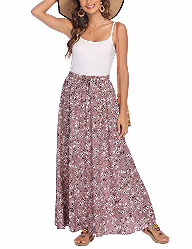 Bluetime Women Casual Summer Chiffon Flowy Floral Maxi Long Dress Boho Elastic Beach Cover Up Skirts (M, Floral13) #TOP1