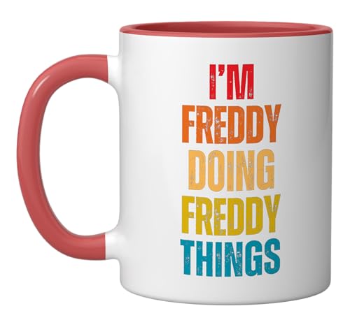 I Love Freddy Personalized Retro Pattern First Name Ceramic Mug, Red/White