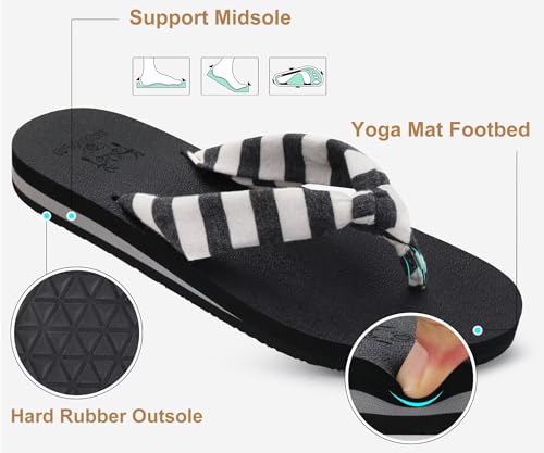Image of KuaiLu Flip Flops for Women with Arch Support Summer Beach Thong Sandals | Comfortable Yoga Mat Walking Shoes Cushion Slip On Casual Outfits Indoor Outdoor