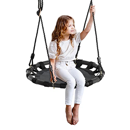 HOMCOM Balançoire nid d oiseau Rond à Suspendre 60 cm Enfant Jardin extérieur Charge Max. 100 Kg avec 2 Cordes de suspensions Noir