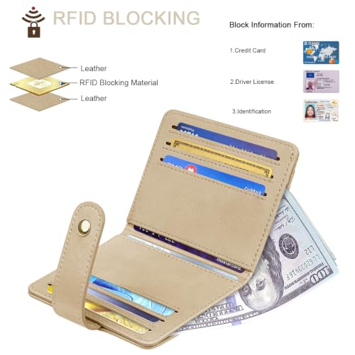 Image of Small Wallets for Women Slim Minimalist Bifold Credit Card Holder | Compact Zipper Coin Purse for Ladies RFID Blocking Mini Travel PU Leather Card Case Gifts for Mom, Khaki