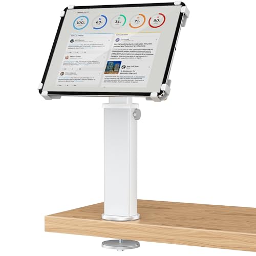 AboveTEK Soporte Antirrobo de Escritorio para iPad, Ajustable con rotación de 360° e inclinación de 180° para tabletas de 9,7 a 13 Pulgadas,Aluminio Resistente, Ideal para el Trabajo-Plata