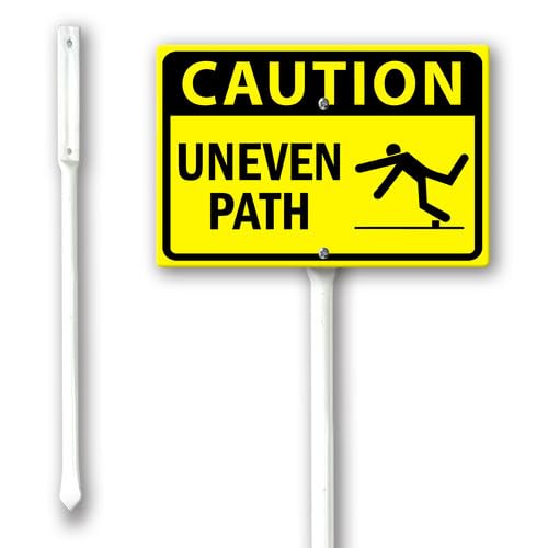 Geroclonup Caution Uneven Path Yard Sign with Stake 20x30cm Sturdy Aluminum Fade Resistant Lawn Decoration for Front Door Garden Outdoor Use