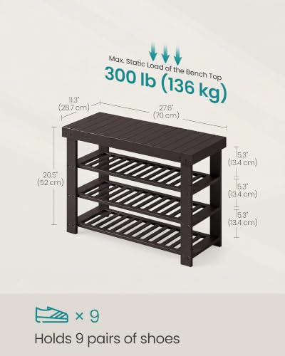 Image of SONGMICS Bamboo Shoe Bench with Seat, 11.3 x 27.6 x 20.5 Inches