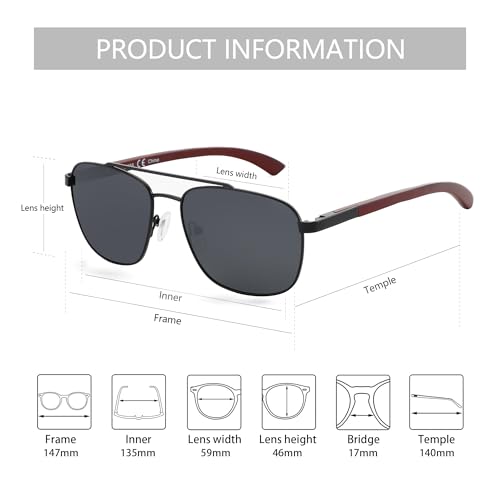 Image of ZENOTTIC Aviator Wood Polarized Sunglasses for Men 100% UV Protection Fishing Driving Golf