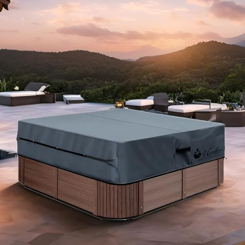 UCEDER Waterproof Hot Tub Cover -Outdoor Spa Cover Cap(Actual Size 97''x97''x20'' Fit 95''x 95'') 600D Heavy Duty Polyester Hot Tub Cover Protector(Dark Gray)