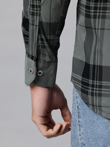 Image of Majestic Man Men's Pure Cotton Cargo Checks Shirt with Dual Flap Pockets - Slim Fit | Full Sleeve | Casual Wear | Trendy & Comfortable