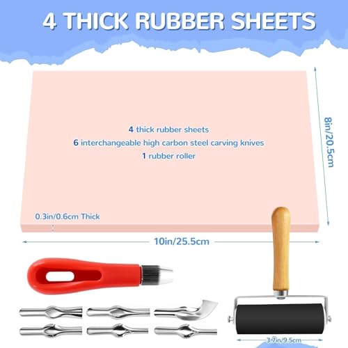 Image of 6 Pack Stamp Making Kit with Carving Tools, 4Pcs Linoleum Blocks