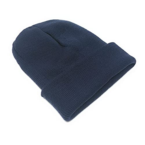 Beanie Hat Mens Ladies Womens Unisex Slouch Winter Woolly Turn Up Knitted (Blue/Grey)