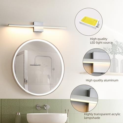 Image of Modern Bathroom Light Fixtures Over Mirror 20 Inch 18W Brushed Nickel Vanity Light Bar for Bathroom Wall Sconce 3000K Bar Vanity Lights