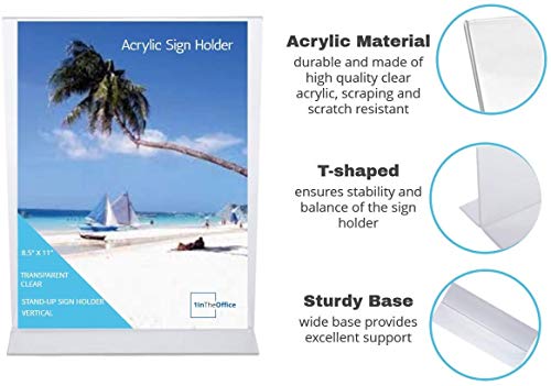 Image of Shuban Acrylic Sign Holder Table Sign Holder Double Sided T Shape Clear Plastic Desktop Display Holder Vertical Menu Stand Sign Holders for School, Office, Hotel, Party (04 X 6 Inch -2Pcs)