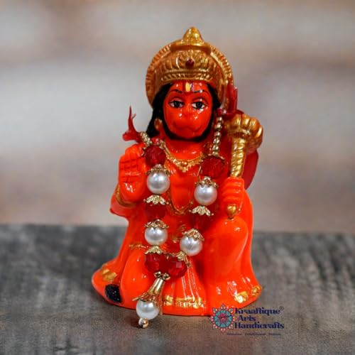 Image of Hanuman Ji Idol for Pooja Room & Home Decor | Bajrangbali Murti with Gada | Resin Statue for Temple, Office & Car Dashboard | Spiritual Gift Item (8 cm)