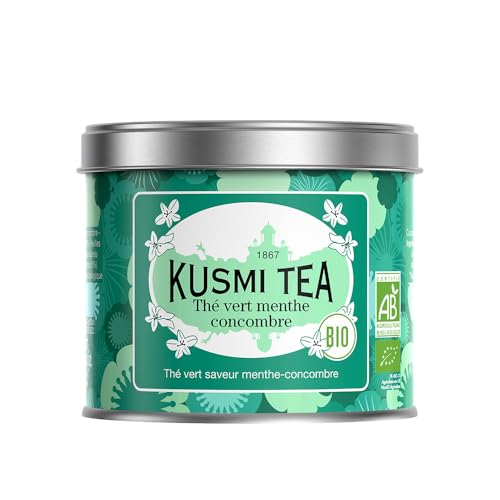 Kusmi Tea - Vert Menthe Concombre Bio - Thé Vert Biologique aux Feuilles de Menthe et Arômes Naturels de Concombre - Boîte Métal 100g - Environ 50 Tasses