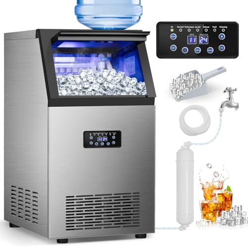 Image of Commercial Ice Maker 120LBS /24H, Stainless Steel Freestanding Ice Maker Machine 30LBS Storage Bin, Auto Clean Under Counter ice Machine for Home, Restaurant, Bar, Hotel, Store