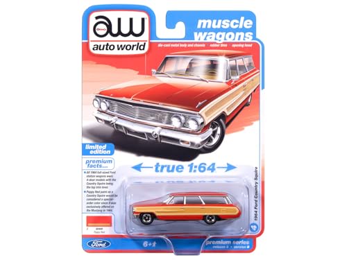 1964 Country Squire Poppy Red con laterales de madera 1/64 Auto World miniatura 2