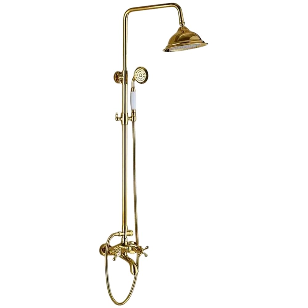 Robinet de douche de baignoire en laiton or et pommeau 8 pouces