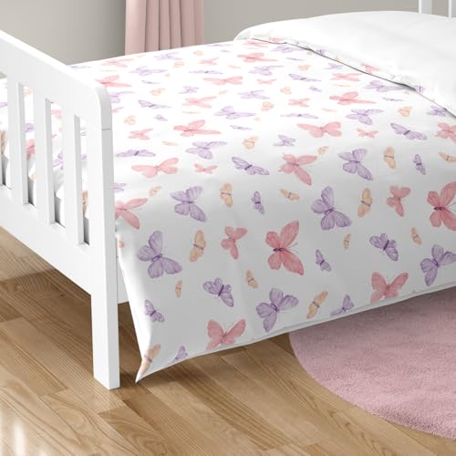 Image of Sweet Jojo Designs Pink /Purple Shabby Chic Butterfly Girl Toddler Bedding Set - Kids, Children 5 Piece Bed in a Bag with Comforter Blanket, Pillowcase Sham and Sheets - Colorful, Butterflies, Pastel