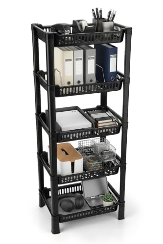 Image of U-Max Multi Tire Kitchen Storage Rack, Plastic Utility Shelf Organiser, Space Saving Storage Solution, Revolving Vegetable Rack (Black, 5)