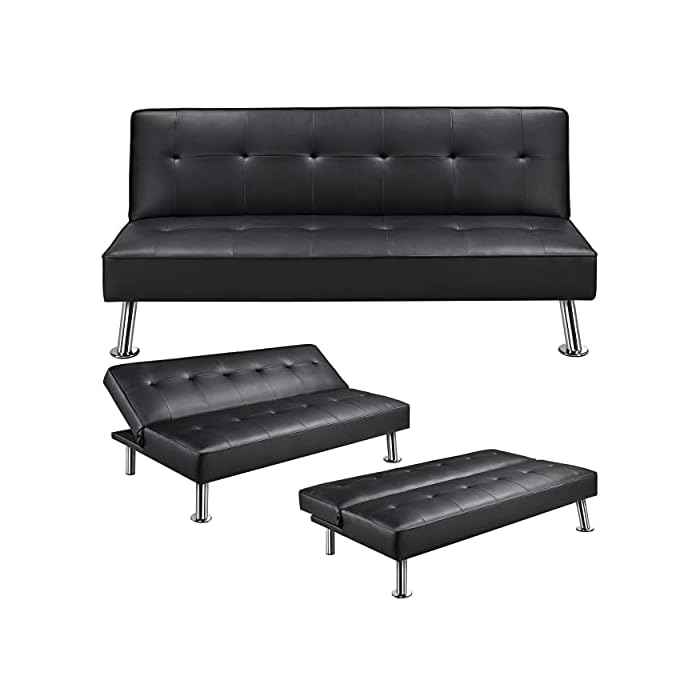 Buy Yaheetech Convertible Sofa Couch Futon Bed Faux Leather Sofa Bed