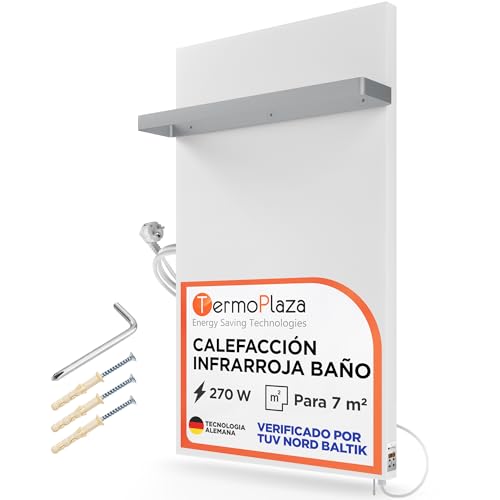 Termoplaza Toallero Eléctrico Baño Infrarrojo 270 Vatios hasta 7m2 - Radiador Eléctrico Bajo Consumo - Infrarrojo Calefacción - Radiador Toallero Blan...