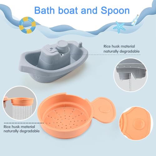 BIQIQI Baby Badespielzeug, 15 Stück Badewannenspielzeug Baby Silikon Wasserspielzeug Kinder mit Spritztiere Boote Badelöffeln,Schwimmende Schwimmbad Badewanne Pool Bad Spielzeug für Kleinkinder