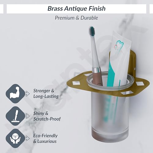 Image of Plantex 304 Grade Stainless Steel Tumbler Holder /Tooth Brush Holder for Bathroom /Bathroom Accessories - Parv (Brass Antique)