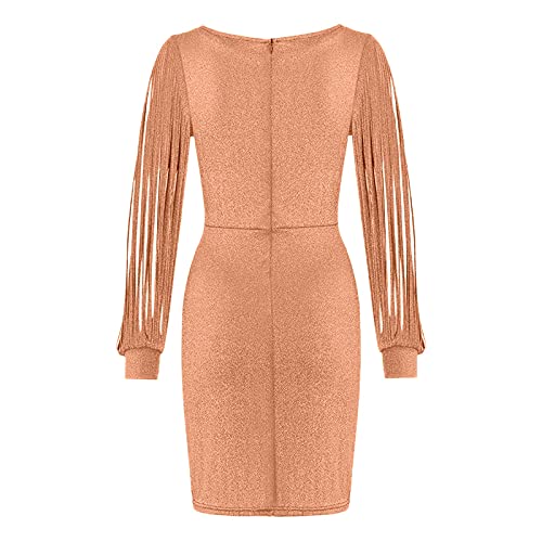 Cocktail Dress For Women, Wide Sleeve Tunic Dress For Ladies New Years Beach Plus Size Cool Fit Crewneck Dresses Cotton Stretch Solid Sequin Tunic Dress Lady Rose Gold #TOP3