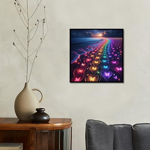 Image of AiYuanzsh 5D Diamond Painting Kits for Adults, Beach Rainbow Butterfly Diamond Art Kits for Adults Beginner, Ocean DIY Full Drill Round Diamond Painting Fantasy Wall Decor 13.8x13.8 Inch