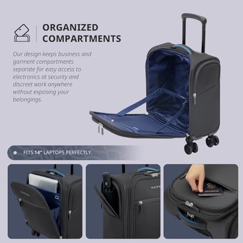 Image of Verage Underseat Carry On Luggage With Spinner Wheels, Grey, 14-Inch Compact Pro