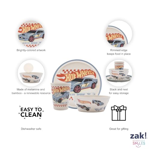 Image of Zak Designs Mattel Hot Wheels Kids Dinnerware Plate Bowl & Tumbler, 3-Piece