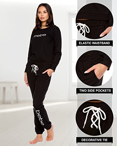 Bebe Womens Pajama Sets - French Terry Plus Size Pajamas For Women With L/S Pullover And Pj Pant With Pockets (Black, 2X) #TOP2