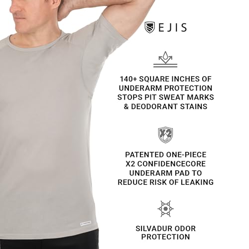 Ejis Sweatproof Undershirt for Men | Crew Neck Cotton | Classic Fit T Shirt with Sweat Pads | Odor Resistant | Blocks Sweat2