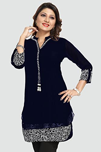 Image of Keshubaba Women's Short Tunics with Neckline Embroidery |Kurti Tops | Short Kurti | Short Kurti for Women | Short Kurti for Girls